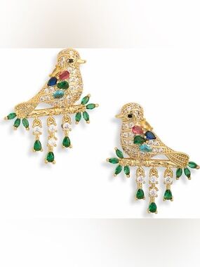Multicolor Crystal Bird Drop Earrings